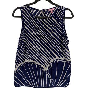 Lilly Pulitzer Iona Shell Blue White Sleeveless Blouse S‎